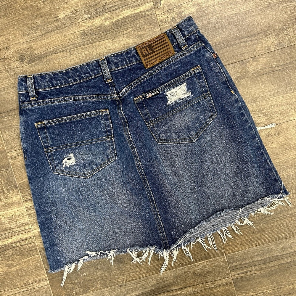 Vintage Polo Jeans Co Ralph Lauren Denim Knee Skirt Size 10 Distressed Grunge‎